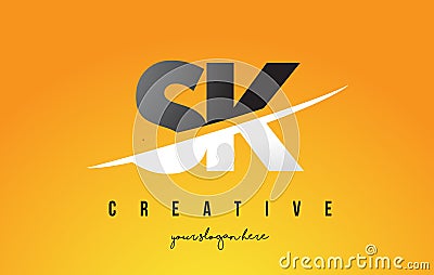 SK S K Letter Modern Logo Design with Yellow Background and Swoosh. Vector Illustration