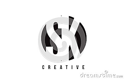 SK S K White Letter Logo Design with Circle Background. Vector Illustration