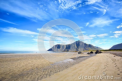 Skagsanden beach on Lofoten Stock Photo