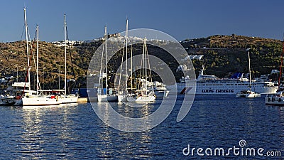 Skala Bay Sailboats near Patmos Island Stock Photo