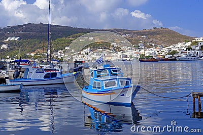 Skala harbor on Patmos Island Stock Photo