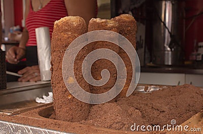 Skalicky Trdelnik, Traditional Slovakian Kind of Spit Cake Covered in Cocoa Powder Mixed With Sugar Stock Photo