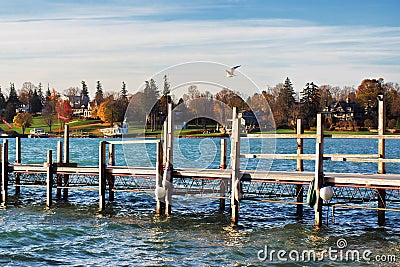 Skaneateles Pier on Skaneateles Lake Stock Photo