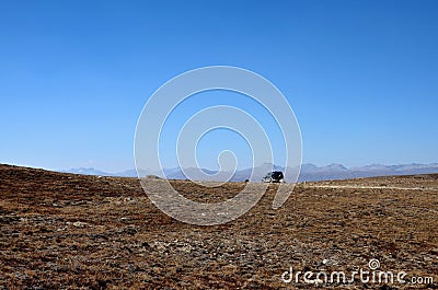 Four wheel drive jeep parked at Deosai Plains Skardu northern Pakistan Editorial Stock Photo