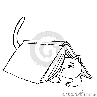 Skared cat around old book Vector Illustration