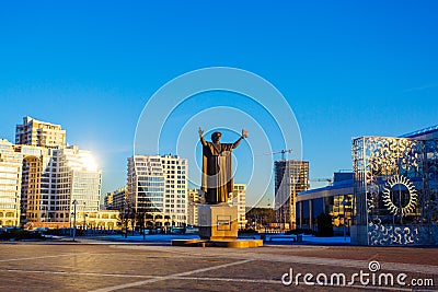 Skaryna monument standing at entrance to public library. First publisher sculpture Editorial Stock Photo