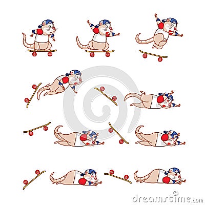 Skate Board Rat Falling Sprite Vector Illustration