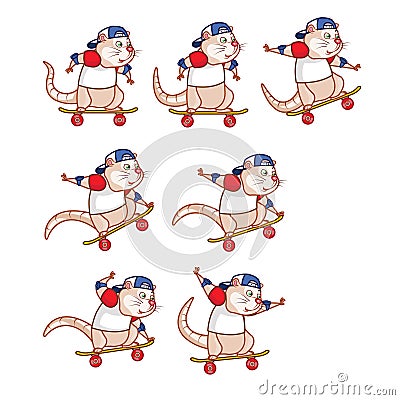 Skate Board Rat Jumping Sprite Vector Illustration