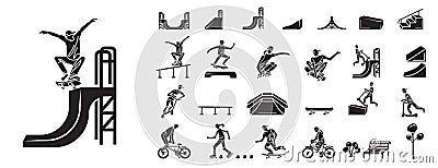 Skate park icons set, simple style Vector Illustration