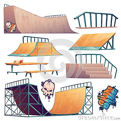 Skate park or rollerdrome equipment for skateboard Vector Illustration