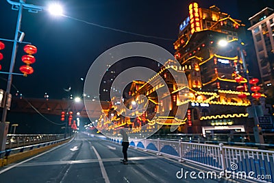 Skateboard boy in Silent Hongya Cave During the New Coronavirus Outbreak Editorial Stock Photo