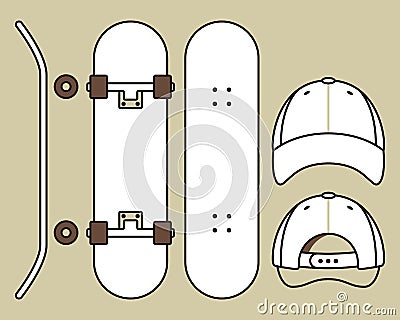 Skateboard and cap Stock Photo