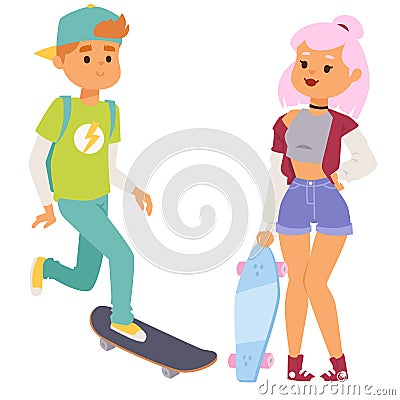 Skateboard characters vector stylish skating kids illustration skate cartoon male activity extreme skateboarding icon. Vector Illustration