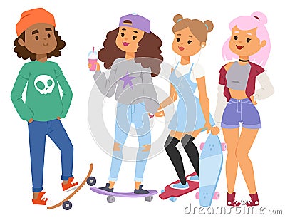 Skateboard characters vector stylish skating kids illustration skate cartoon male activity extreme skateboarding icon. Vector Illustration