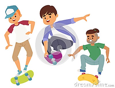 Skateboard characters vector stylish skating kids illustration skate cartoon male activity extreme skateboarding icon. Vector Illustration