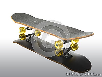 Skateboard deck on full reflection Stock Photo