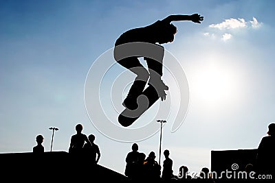 Skateboard jump Stock Photo