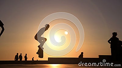 Skateboard jump. Skateboarding silhouette person jumping. Artificial slow motion footage Skateboard jump. Skateboarding silhouette person jumping. Artificial slow motion footage