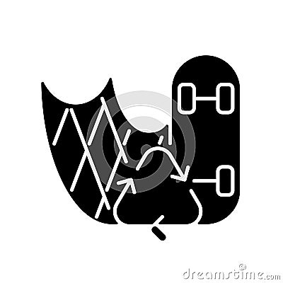 Skateboard made from fishing nets black glyph icon Vector Illustration