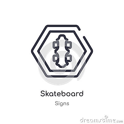 skateboard outline icon. isolated line vector illustration from signs collection. editable thin stroke skateboard icon on white Vector Illustration