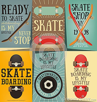 Skateboard Posters Set Vector Illustration