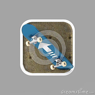 Skateboard on rounded square realistic high resolution render. user interface icon Stock Photo