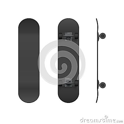 Skateboard template. Realistic black skateboard mockup. Vector illustration isolated on white background Vector Illustration