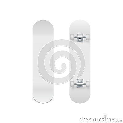 Skateboard template. Realistic skateboard mockup. Extreme urban activity. Vector illustration isolated on white Vector Illustration