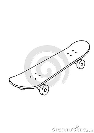 Skateboard toys black and white lineart drawing illustration. Hand drawn coloring pages lineart illustration in black and white Cartoon Illustration