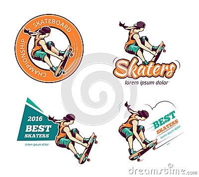 Skateboard vintage color logo set Vector Illustration