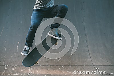 Skateboarder action extreme lifestyle ollie trick Stock Photo