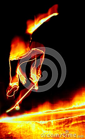 Skateboarder On Fire Stock Photo