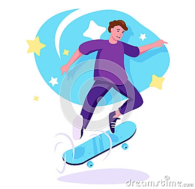 Skateboarder flat character concept for web design. Vector Illustration