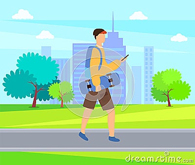 Skateboarder Going Outdoors, Urban Skater Vector Vector Illustration