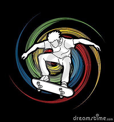 Skateboarder jumping, skateboarding action Vector Illustration