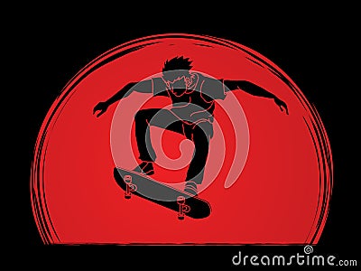 Skateboarder jumping, skateboarding action Vector Illustration