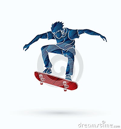 Skateboarder jumping, skateboarding action Vector Illustration