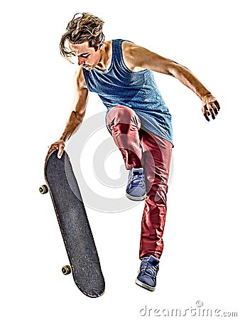 Skateboarder young teenager man isolated Stock Photo