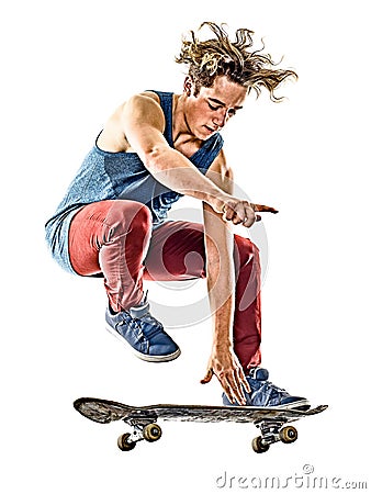 Skateboarder young teenager man isolated Stock Photo