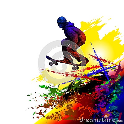 Skateboarding background. Extreme sports illustration with guy skater Vector Illustration