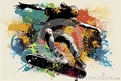 Skateboarding background. Extreme sports vector illustration with guy man skater Cartoon Illustration