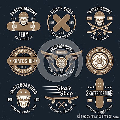 Skateboarding Emblems In Color Vector Illustration