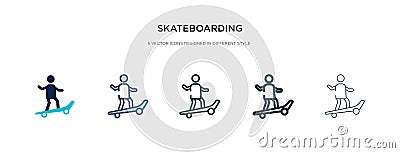 Skateboarding icon in different style vector illustration. two colored and black skateboarding vector icons designed in filled, Vector Illustration