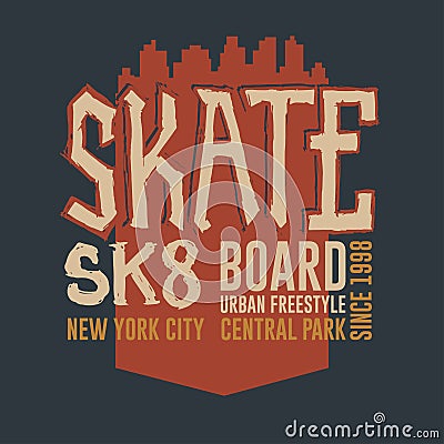 Skateboarding New York t-shirt graphic design Vector Illustration