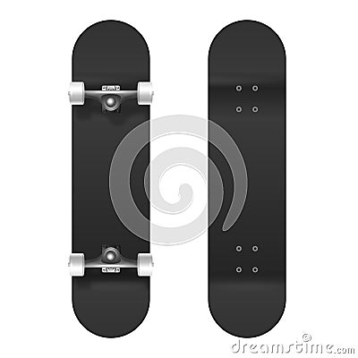 Skateboarding. Vector Realistic 3d Black Blank Skateboard Icon Set Closeup Isolated on White Background. Design Template Vector Illustration