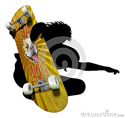 Skater silhouette with imprinted Skateboard Cartoon Illustration