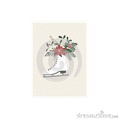 Skates with Winter Bouquet. Christmas Decoration. Stock Photo