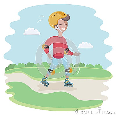 Skating Boy moving fast Vector Illustration