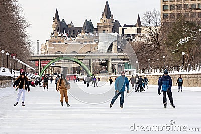 Skating on the Rideau Canal Skateway in the midst of a pandemic Editorial Stock Photo