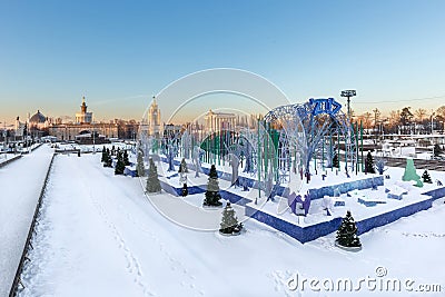 Skating rink on the main alley of VDNKH, Moscow, January 2017. Editorial Stock Photo